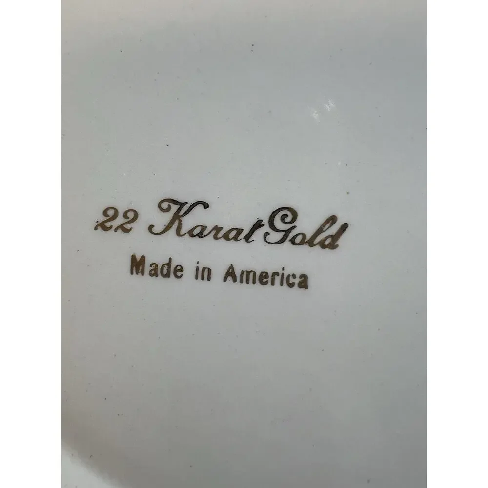 Vintage 22K Gold Floral Ceramic Covered Bowl Made in USA
